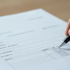Dłoń z długopisem wypełniająca formularz faktury VAT.