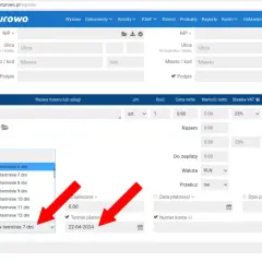 Wybieranie jaki termin płatności na fakturze, np. przelew w terminie 7 dni, w systemie Fakturowo.
