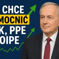 KE chce wzmocnić pracowniczy plan kapitałowy (PPK), PPE i I OIPE. Mężczyzna w garniturze na tle wykresu wzrostu.