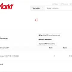 Szczegóły zamówienia w Media Markt, numer faktury 70893067. Widoczny telewizor SONY KD-75XG8596.
