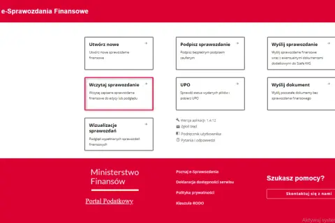 Panel e-Sprawozdania Finansowe: Utwórz, wczytaj, podpisz, wyślij sprawozdanie lub dokument. Dostępne wizualizacje i UPO.