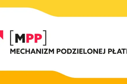 Logo z czerwonymi strzałkami i napisem [MPP] MECHANIZM PODZIELONEJ PŁATNOŚCI. Dowiedz się, od jakiej kwoty obowiązuje.