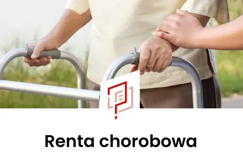 Osoba starsza z pomocą drugiej osoby korzysta z chodzika. Temat: renta chorobowa po 50 roku życia.