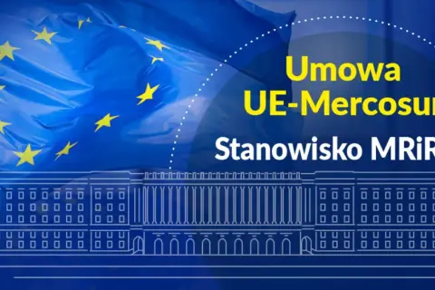 Flaga UE i budynek symbolizują stanowisko MRIRW w sprawie umowy UE-Mercosur.
