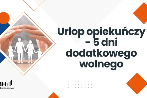 Ręce chroniące sylwetki rodziny. Tytuł: Urlop opiekuńczy – 5 dni dodatkowego wolnego. RBH Biuro Rachunkowe.