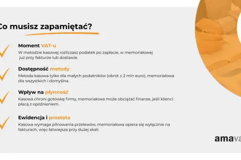 Kluczowe aspekty metody kasowej VAT: moment rozliczenia, dostępność, wpływ na płynność i prostota ewidencji.