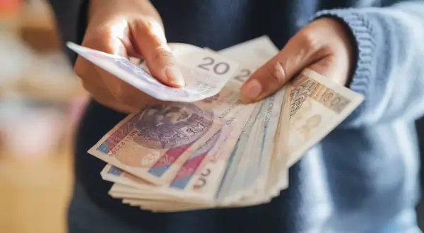 Ręce liczą polskie banknoty. Zastanawiasz się, ile wzrośnie emerytura z OFE po 65 roku życia?