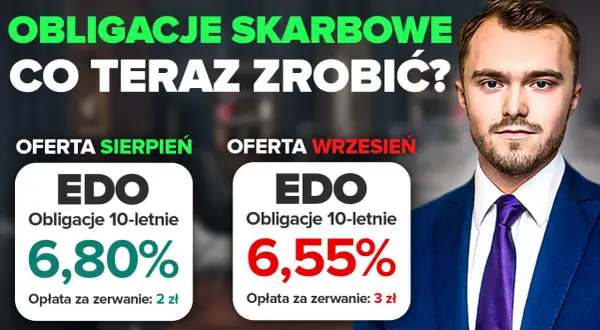 Obligacje skarbowe EDO 10-letnie: sierpień 6,80%, wrzesień 6,55%. Sprawdź rentowność obligacji 10 letnich NBP.