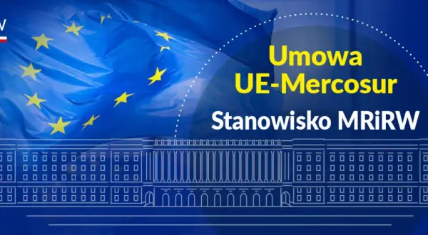 Flaga UE i budynek symbolizują stanowisko MRIRW w sprawie umowy UE-Mercosur.