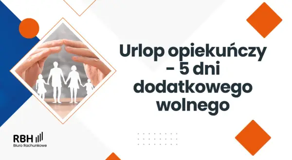 Ręce chroniące sylwetki rodziny. Tytuł: Urlop opiekuńczy – 5 dni dodatkowego wolnego. RBH Biuro Rachunkowe.