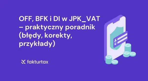 JPK_VAT: poradnik o oznaczeniu DI, błędach i korektach. Grafika z ikoną telefonu, tarczy i monet.
