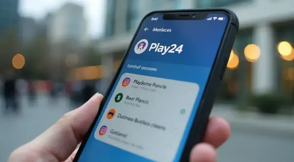 Dłoń trzyma smartfon z aplikacją Play24, gdzie można sprawdzić fakturę w Play.