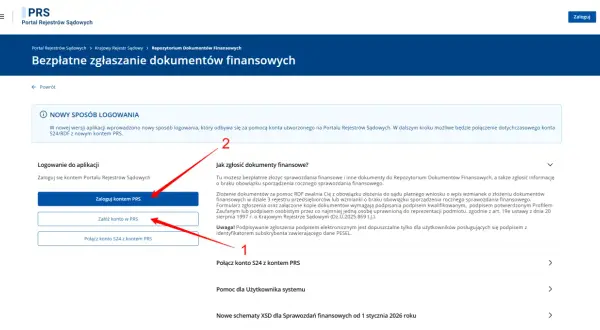 Zgłaszanie sprawozdań finansowych online. Zaloguj się lub załóż konto, by przesłać dokumenty.