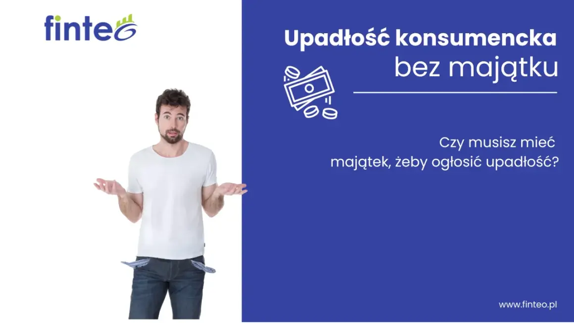 Upadłość konsumencka bez majątku: czy potrzebujesz majątku, by ogłosić upadłość? Mężczyzna pokazuje puste kieszenie.
