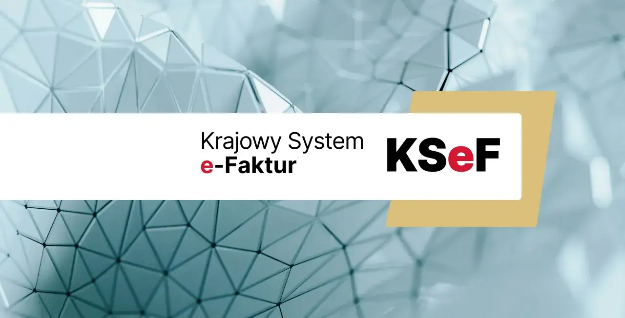 Krajowy System e-Faktur (KSeF) - poznaj, jak to działa. Abstrakcyjne tło z geometrycznymi kształtami.
