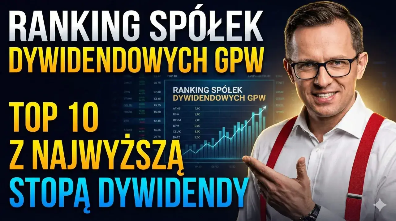 Ranking spółek dywidendowych GPW: TOP 10 z najwyższą stopą dywidendy. Mężczyzna w okularach wskazuje na wykres wzrostu.