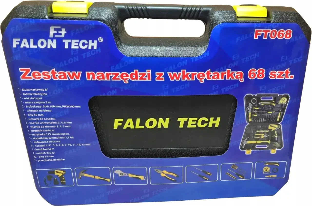 Zestaw narzędzi z wkrętarką 68 szt. od Falon Tech to idealne rozwiązanie dla majsterkowiczów.