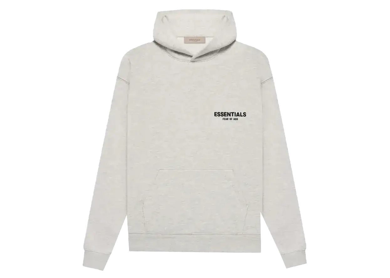 Szara bluza z kapturem marki Essentials (Fear of God). To firma znana z minimalistycznych ubrań.