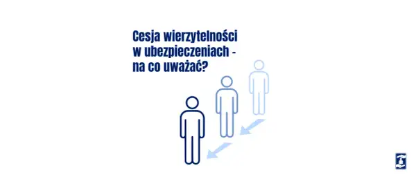 Cesja wierzytelności w ubezpieczeniach – na co uważać? Grafika przedstawia trzy sylwetki ludzi i strzałki wskazujące na proces cesji.