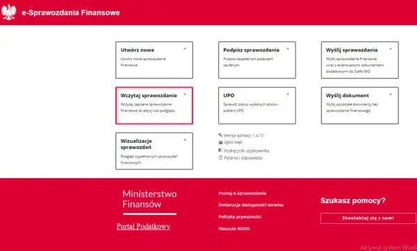 Panel e-Sprawozdania Finansowe: Utwórz, wczytaj, podpisz, wyślij sprawozdanie lub dokument. Dostępne wizualizacje i UPO.