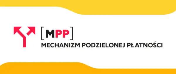 Logo z czerwonymi strzałkami i napisem [MPP] MECHANIZM PODZIELONEJ PŁATNOŚCI. Dowiedz się, od jakiej kwoty obowiązuje.