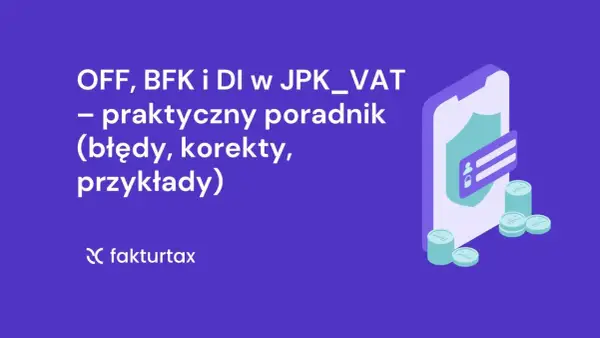 JPK_VAT: poradnik o oznaczeniu DI, błędach i korektach. Grafika z ikoną telefonu, tarczy i monet.