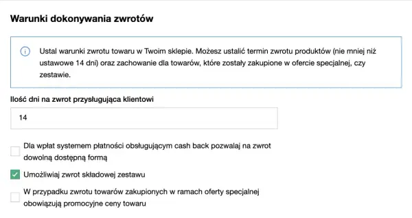 Ustaw termin zwrotu towaru na 14 dni. To ile czasu na rozpatrzenie reklamacji jest kluczowe dla klienta.