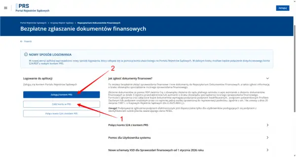 Zgłaszanie sprawozdań finansowych online. Zaloguj się lub załóż konto, by przesłać dokumenty.